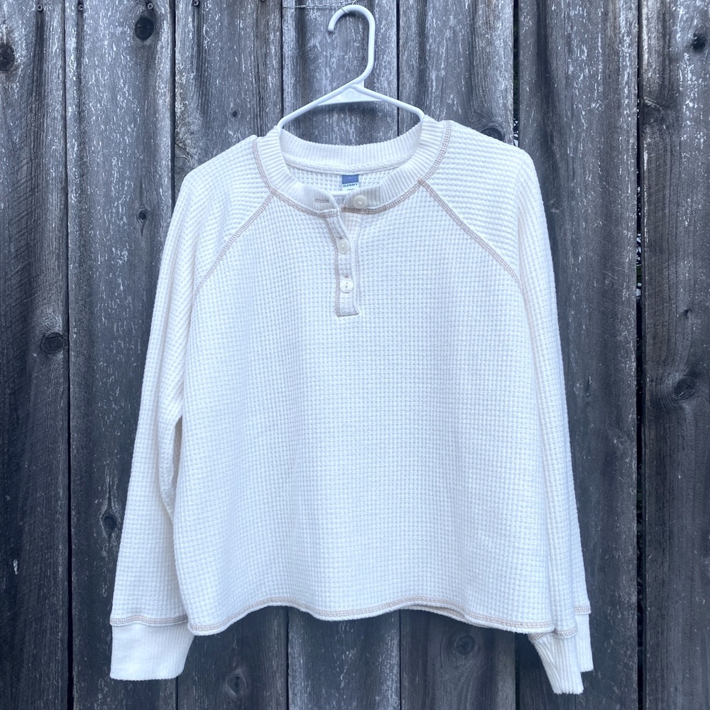 Waffle-Knit Henley Top